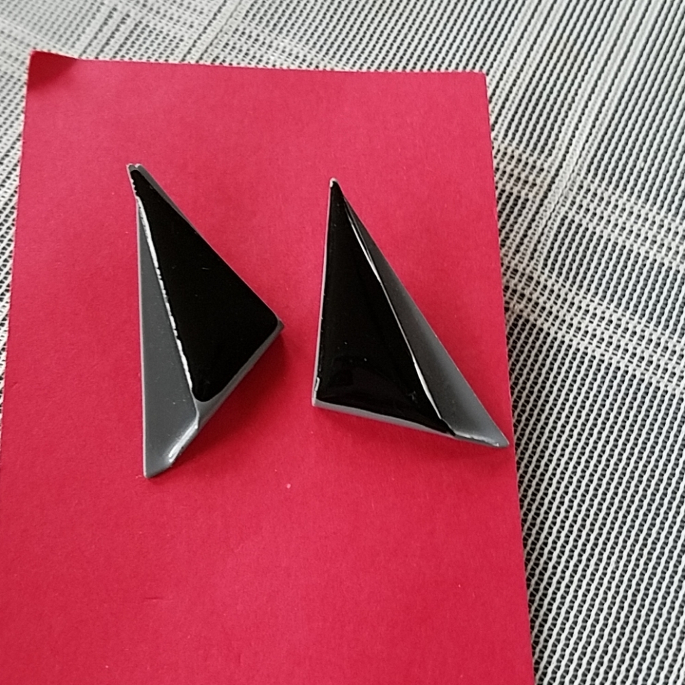 Triangle Plastic and Enamel Post Earrings